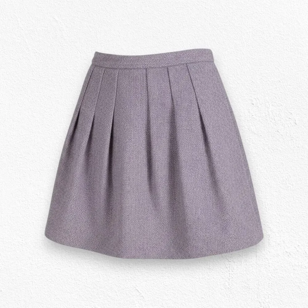 GAP Mauve Purple Herringbone Wool Pleated Flared Knee Length Skirt Size 2